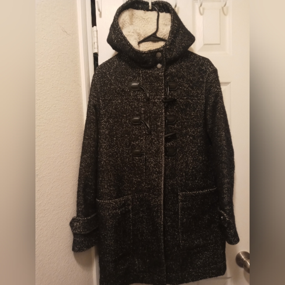 COACH Women's Black Duffle Wool Shearling Toggle Coat C5163 XS
